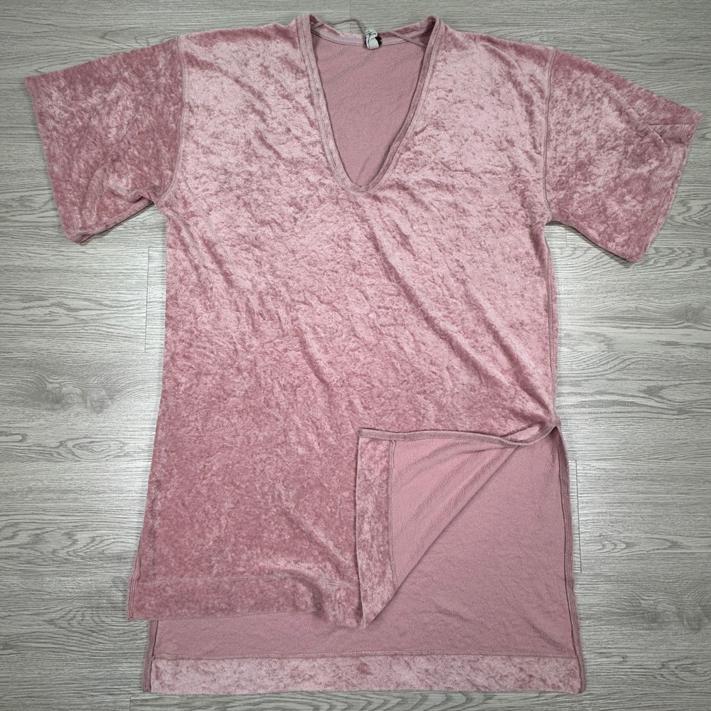 We The Free Women Tunic Top Mauve Pink Crushed Velvet V-Neck Side Slits Medium - Picture 2 of 8